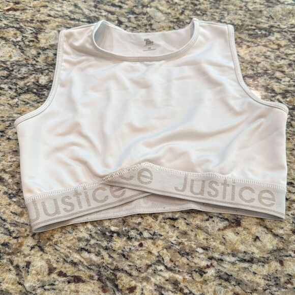 Justice White Tank Top sports bra with Logo Band size 28 - Picture 4 of 4